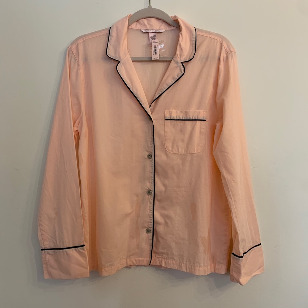 NWT VS Pink Cotton Button-down PJ Top XS